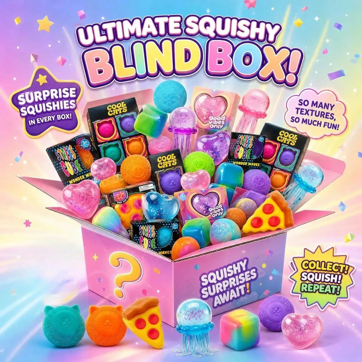 Lot de 100+ Figurines Squishy Surprise – Jouets Anti-Stress Doux