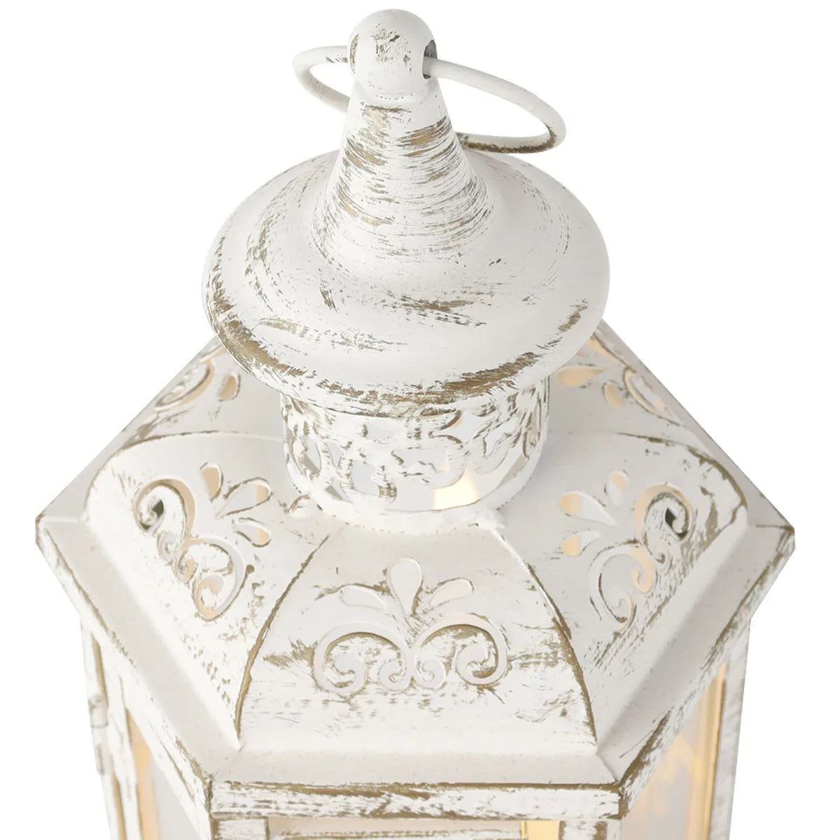 Lanterne Bougeoir Décorative en Métal et Verre – Blanc et Or