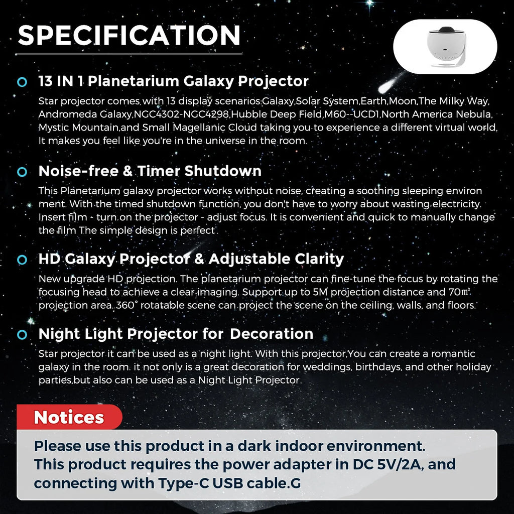 Projecteur Galaxie Planétarium 13 en 1 – Veilleuse LED Étoiles pour Chambre Enfant