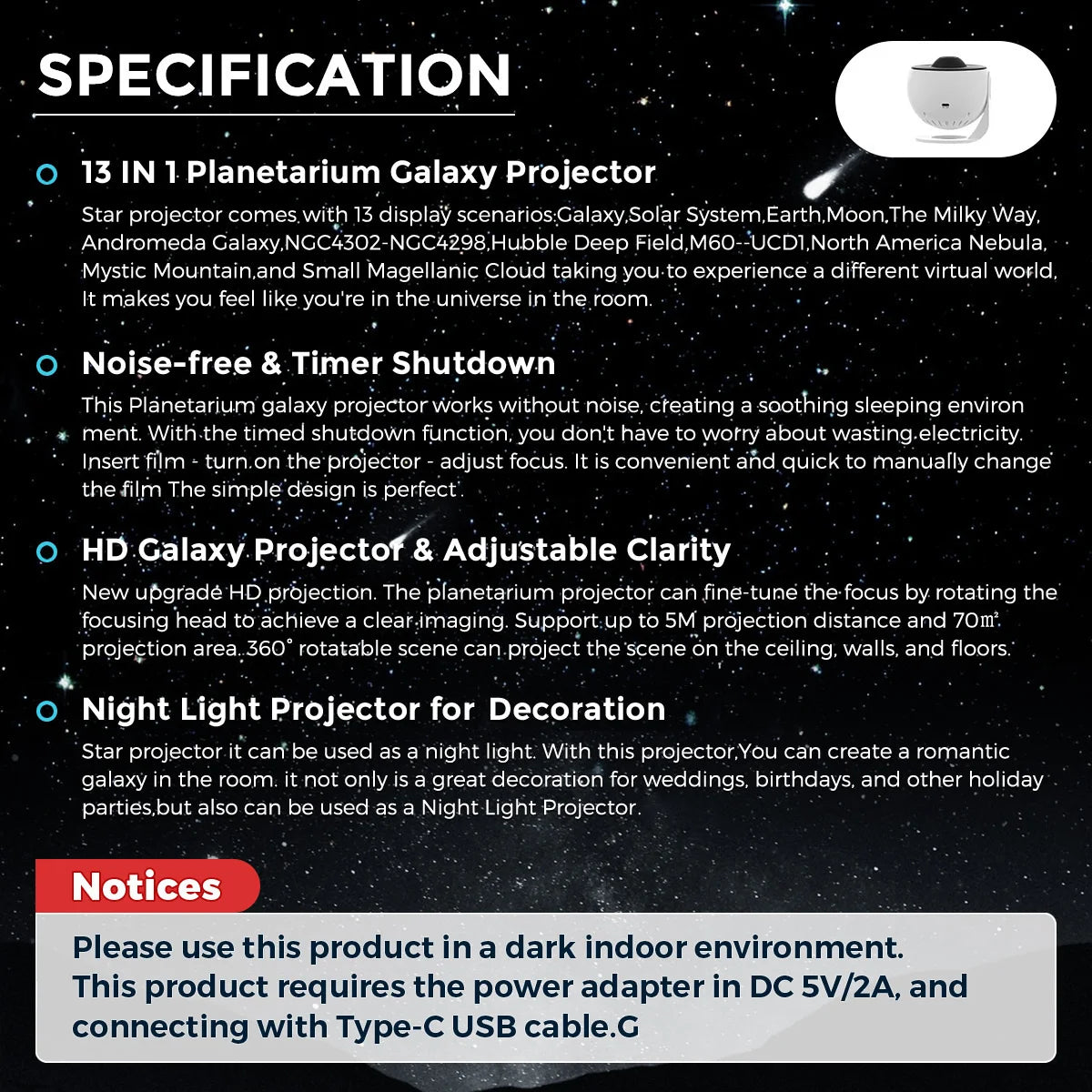 Projecteur Galaxie Planétarium 13 en 1 – Veilleuse LED Étoiles pour Chambre Enfant