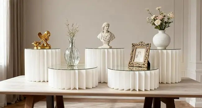 Lot de 5 présentoirs blancs pour buffet et décoration