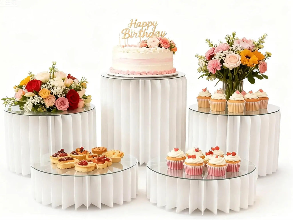 Lot de 5 présentoirs blancs pour buffet et décoration