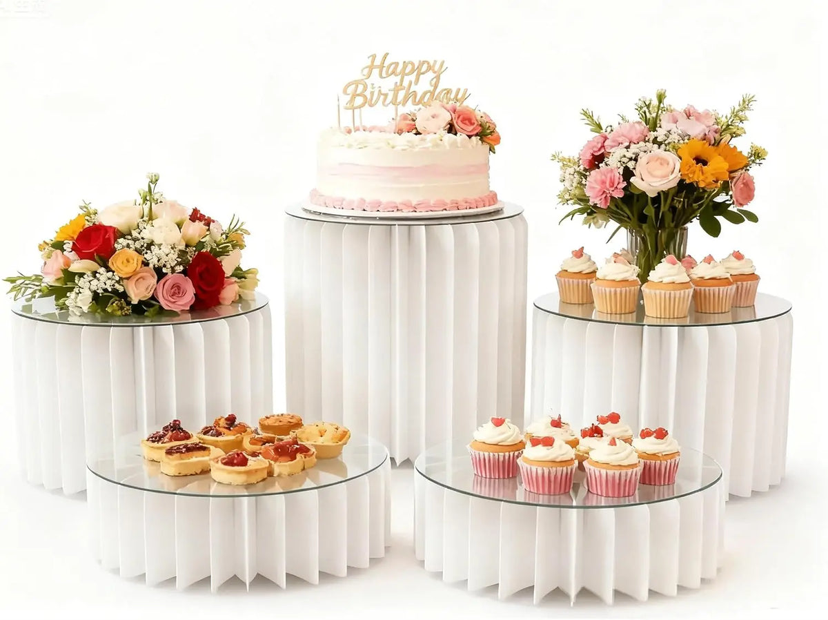 Lot de 5 présentoirs blancs pour buffet et décoration