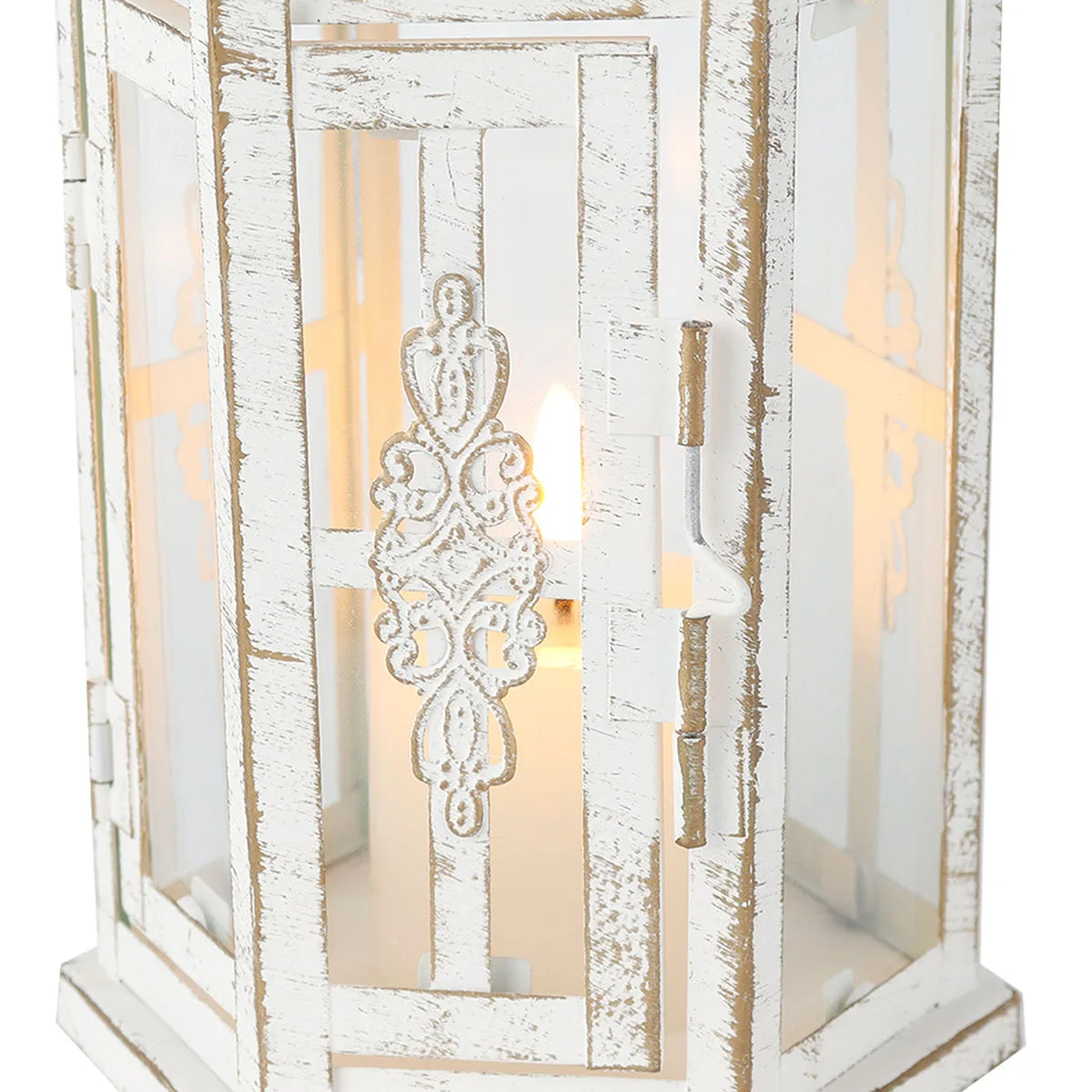 Lanterne Bougeoir Décorative en Métal et Verre – Blanc et Or