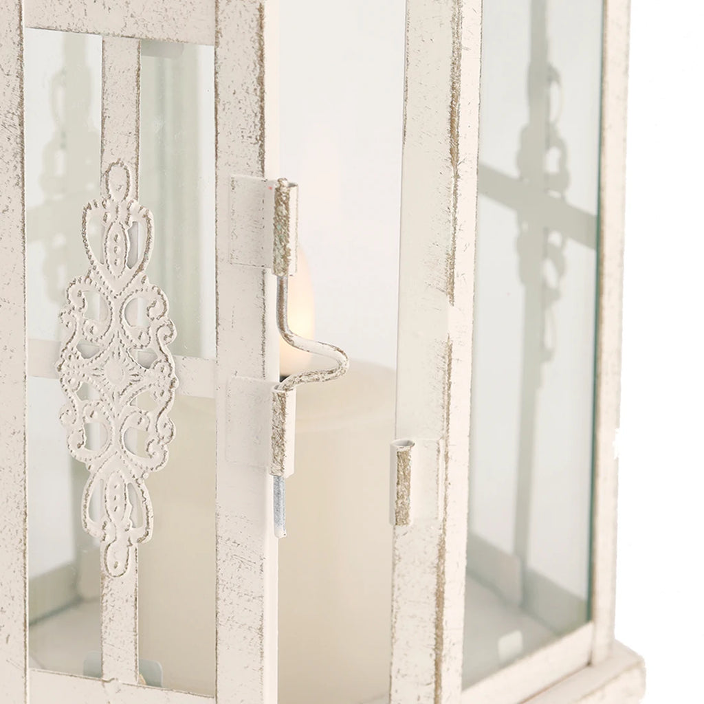 Lanterne Bougeoir Décorative en Métal et Verre – Blanc et Or