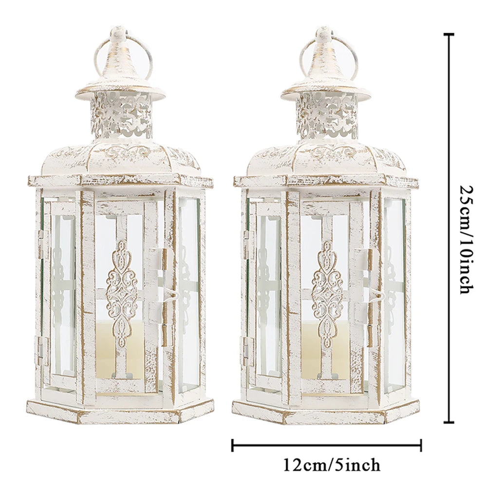 Lanterne Bougeoir Décorative en Métal et Verre – Blanc et Or