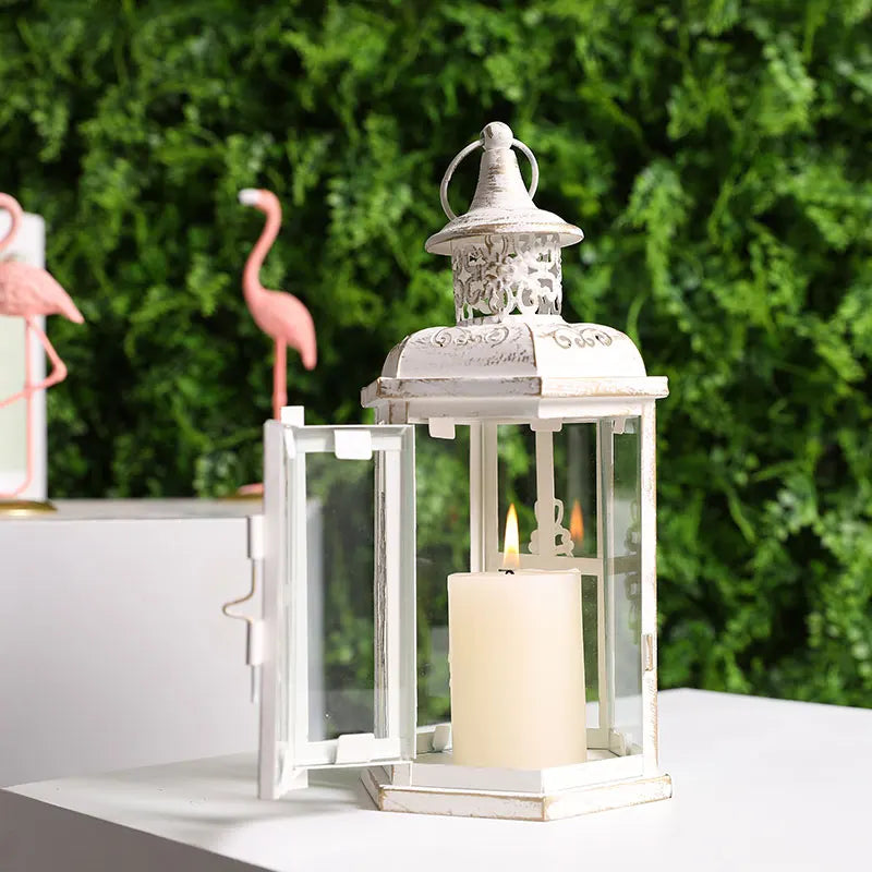 Lanterne Bougeoir Décorative en Métal et Verre – Blanc et Or