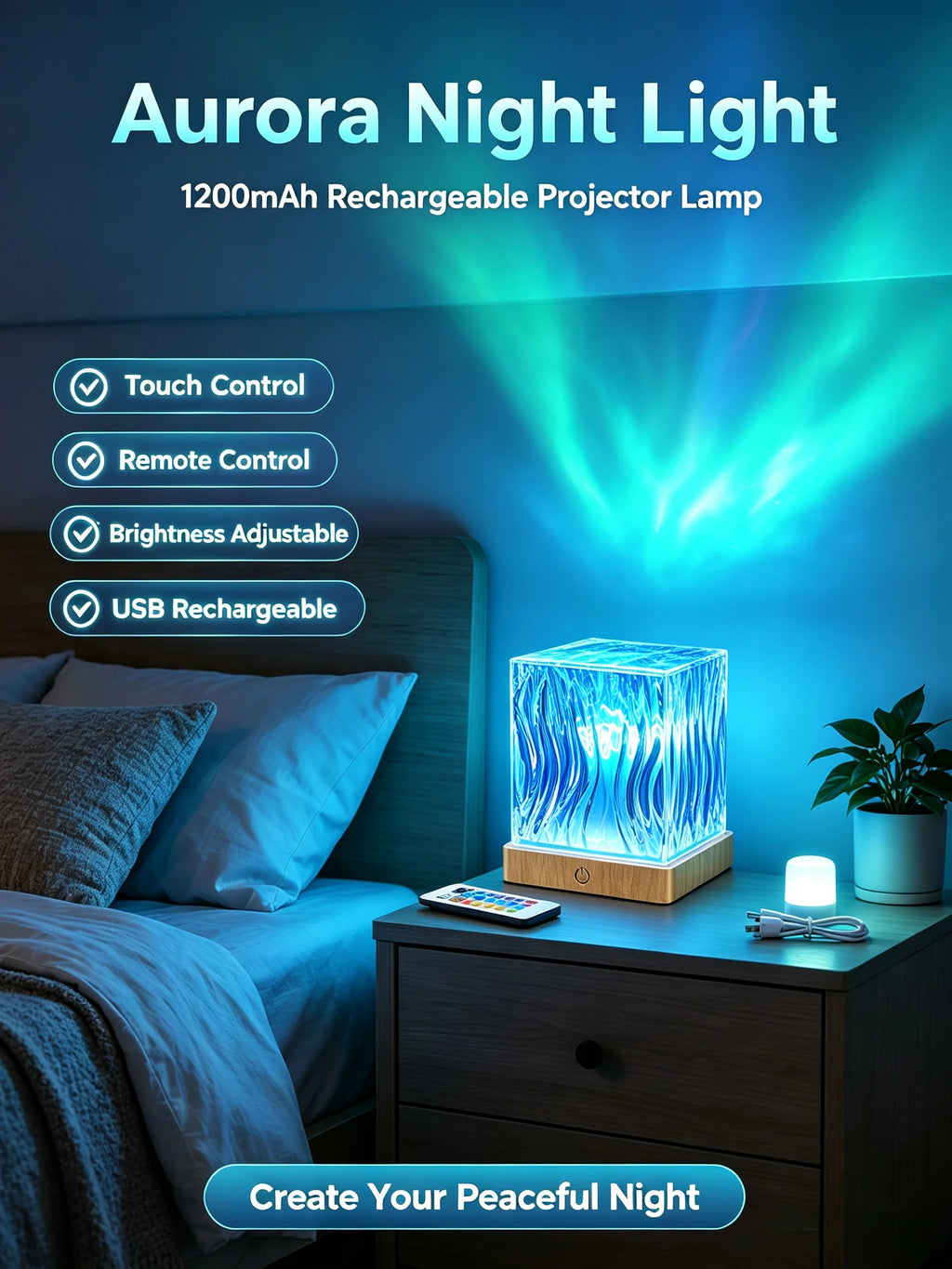Projecteur Aurora & vagues – Lampe d'ambiance 16 couleurs