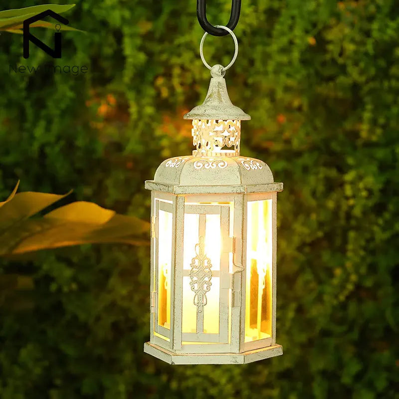 Lanterne Bougeoir Décorative en Métal et Verre – Blanc et Or