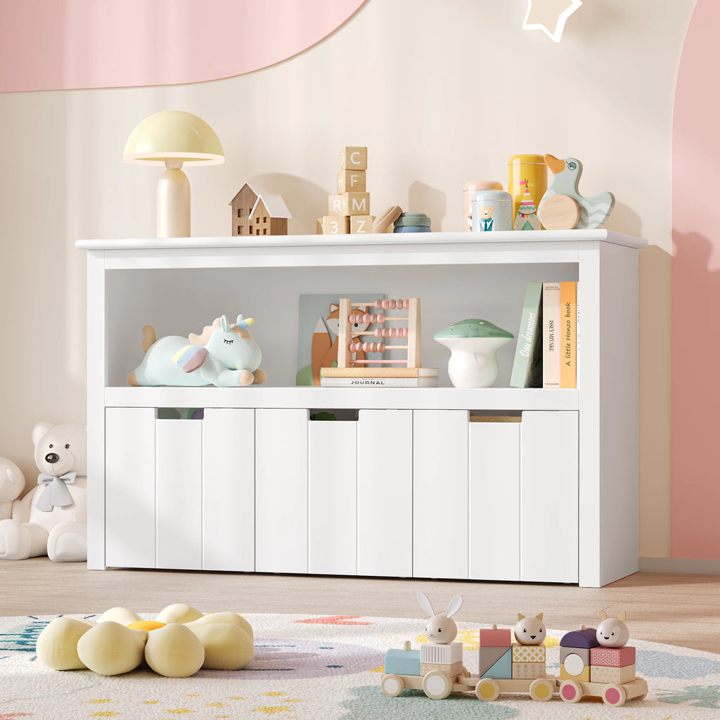Meuble de rangement pour jouets avec roulettes – 3 tiroirs, 102x33x62 cm