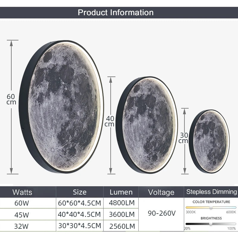Lampe Murale Lune LED – Télécommande & Dimmable