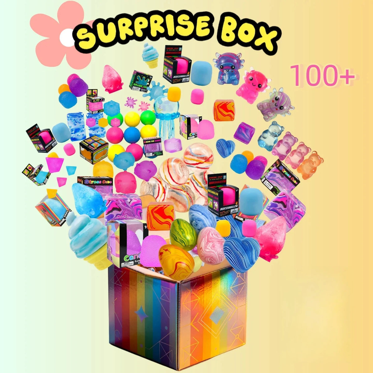 Boîte Surprise 100+ Figurines Squishy – Jouets Anti-Stress Mystère